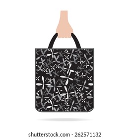 Hand with vintage bag.  Flat design.Vector EPS 10   
