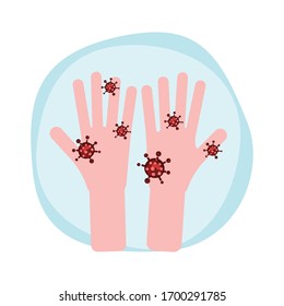 Hand with virus. coronavirus, covid-19 concept. vector illustration