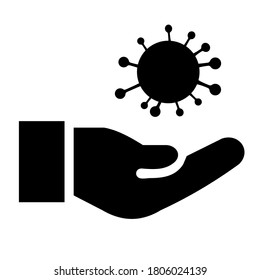 Mano con icono de virus. Prevención.