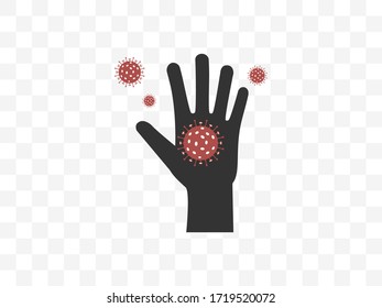Hand, Virussymbol. Vektorgrafik, flaches Design.