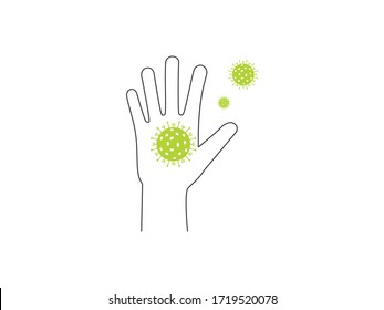Hand, virus icon. Vector illustration, flat design.