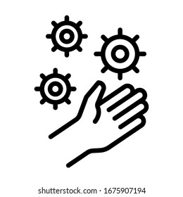 Hand with virus. Simple design. Line vector. Isolate on white background.