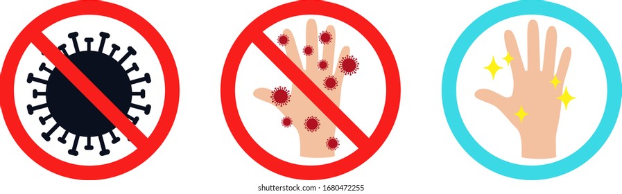 Hand and Virus vector illustration Prohibition mark icon set