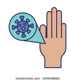 hand with viruses , line and fill style icon vector illustration design