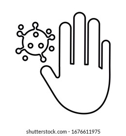 hand with viruses, line style icon vector illustration design