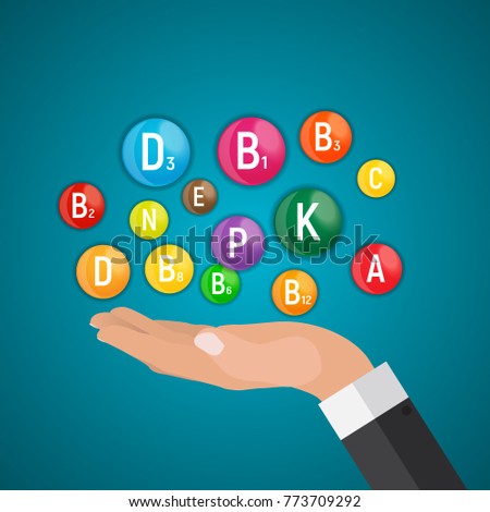 Hand with Vitamin and Antioxidant Complex. Vector Illustration EPS10
