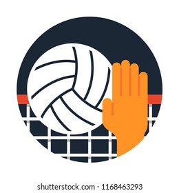 Hand and volleyball vector illustration in flat color design