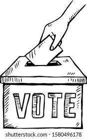 Hand with vote and box isolated on white background