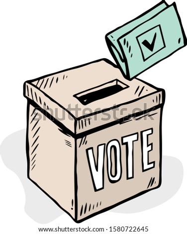 Hand with vote and box isolated on white background 