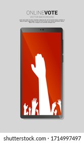 Levanta la mano en el teléfono móvil. Concepto de elección electrónica y derechos humanos.