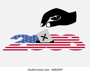 hand voting in 2008 election with American flag illustration