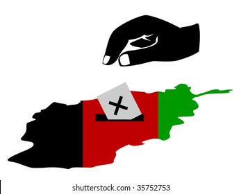 hand voting in Afghan election with map and flag of Afghanistan illustration