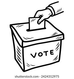 Hand Voting Ballot Box Doodle Drawing Election Vote Vector Cartoon Illustration