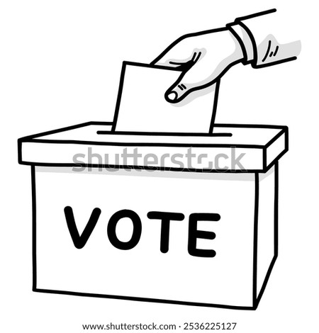 Hand Voting Ballot Box Doodle Drawing Election Vote Vector Cartoon Illustration