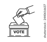 Hand voting ballot box icon, Election Vote concept, Simple line design for web site, logo, app, UI, Vector illustration