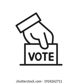 Hand voting ballot box icon, Election Vote concept, Simple line design for web site, logo, app, UI, Vector illustration