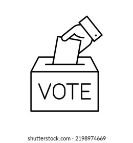 Icono de la urna de voto manual, concepto de voto electoral, diseño de línea simple para sitio web, logotipo, aplicación, interfaz de usuario, ilustración vectorial