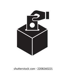 Icono de la urna de voto manual, concepto de voto electoral, concepto de voto. Poner papel en la urna. ilustración vectorial
