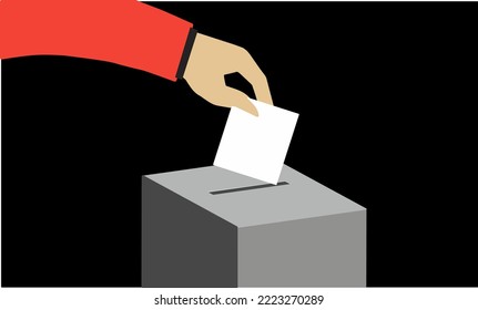 Hand voting ballot box icon, Election Vote concept, Simple line design for web site, logo, app, UI. Vector illustration on a black background
