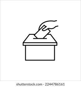 Icono de la urna de voto manual, concepto de voto electoral, diseño de línea simple para sitio web, logotipo, aplicación, interfaz de usuario, ilustración vectorial sobre fondo blanco