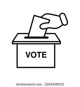 Hand voting ballot box icon, Election Vote concept, Simple line design illustration on white background..eps