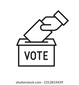 Hand voting ballot box icon, Election Vote concept, Simple line design for web site, logo, app, UI, Vector illustration