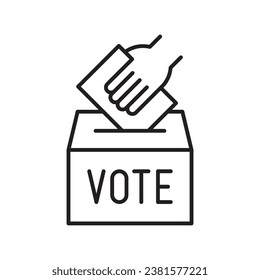 Hand voting ballot box icon, Election Vote concept, Simple line design for web site, logo, app, UI, Vector illustration