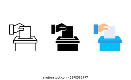 Hand voting ballot box icon set, Election Vote concept, Vector illustration on white background. color editable