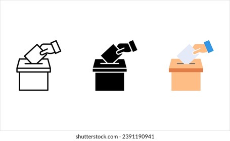 Hand voting ballot box icon set, Election Vote concept, Vector illustration on white background. color editable