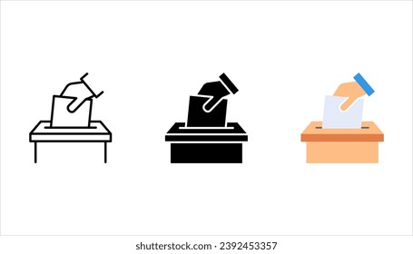 Hand voting ballot box icon set, Election Vote concept, Vector illustration on white background. color editable