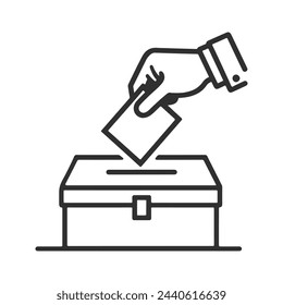 Icono de la urna de votación de mano, concepto de voto electoral, ilustración vectorial sobre fondo blanco.