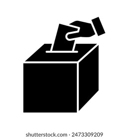 Hand voting ballot box icon, Election Vote concept, Hand putting paper in the voting box. Silhouette design for web site, logo, app, UI, Vector illustration