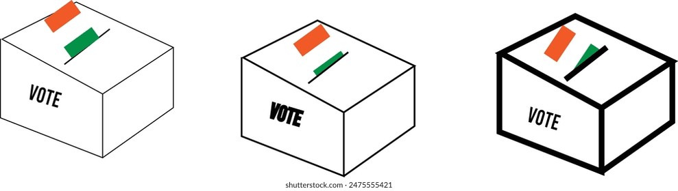 Hand voting ballot box icon. Hand putting paper in the ballot box.Vote line icon.Voting concept. Isolated on white background. Outline vector illustration. Election and democracy.