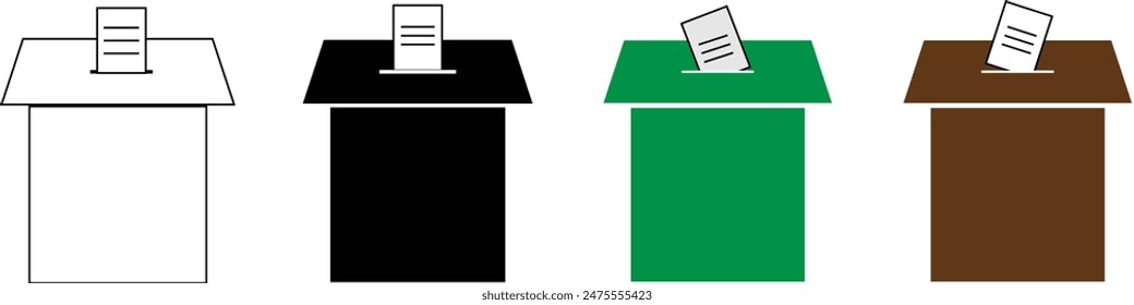 Hand voting ballot box icon. Hand putting paper in the ballot box.Vote line icon.Voting concept. Isolated on white background. Outline vector illustration. Election and democracy.
