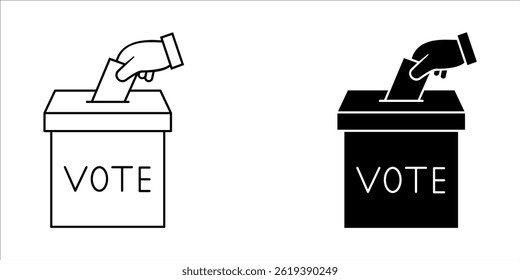 Hand voting ballot box icon set. Election Vote concept. Simple line design. Logo Election Vote. Vector illustration.