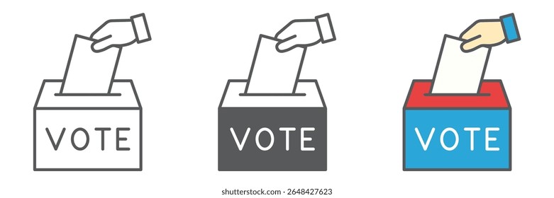 Ícone de urna de votação manual coleção, eleição e voto, sinal de caixa de votação vetor definir gráficos, traço editável ícone linear, eps 10