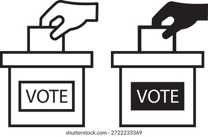 
Hand voting ballot box icon. Election and democracy themes are perfect. Ballot icon graphic set. Includes voting and election-related outline symbols
