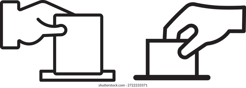 
Hand voting ballot box icon. Election and democracy themes are perfect. Ballot icon graphic set. Includes voting and election-related outline symbols

