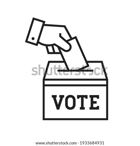 Hand voting ballot box icon, Election Vote concept, Simple line design for web site, logo, app, UI, Vector illustration