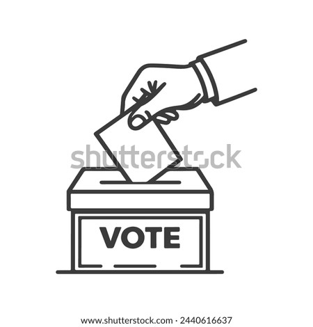Hand voting ballot box icon, Election Vote concept, Simple line design for web site, logo, app, UI, Vector illustration