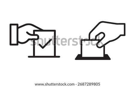 Hand voting ballot box icon. Hand putting paper in the ballot box. Voting, election, survey icon, election, ballot box, survey, illustration, ballot box, House of Councillors election. vector eps file
