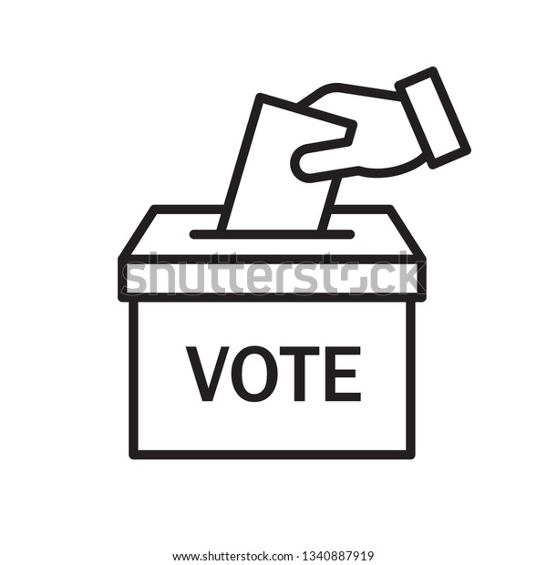 Hand\
voting ballot box icon, Election Vote concept, Simple line design\
for web site, logo, app, UI, Vector\
illustration