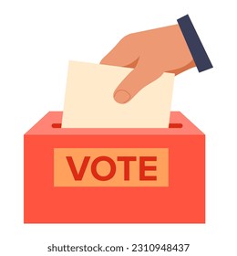 Hand voting ballot box icon.Hand putting paper in the ballot box.Vote line icon.Voting concept. Isolated on white background.Outline vector illustration. Election and democracy.
