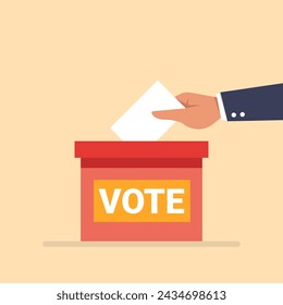 Icono de la urna de votación a mano. Poniendo papel a mano en la urna.
