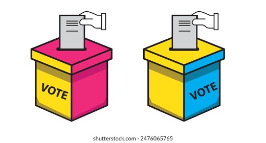 Icono de línea de la urna de votación de mano, elección y voto, gráfico de Vector de signo de la urna de votación, ícono lineal de trazo editable, eps 10.