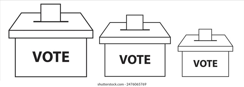 Icono de línea de la urna de votación de mano, elección y voto, gráfico de Vector de signo de la urna de votación, ícono lineal de trazo editable, eps 10.
