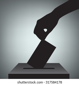 Hand with voting ballot and box. Vector Illustration