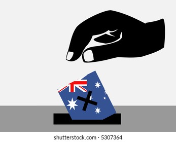 Hand voting with ballot paper in Australian election