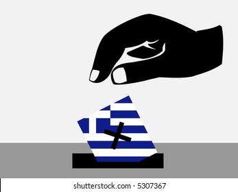 Hand voting with ballot paper in Greek election