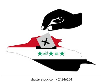 hand voting with ballot paper in Iraqi election